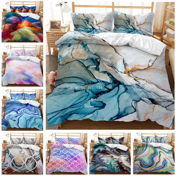 

flow-color marbled bedding set stylish pillowcase with down cover 2/3 bedroom decor bed home textile sets