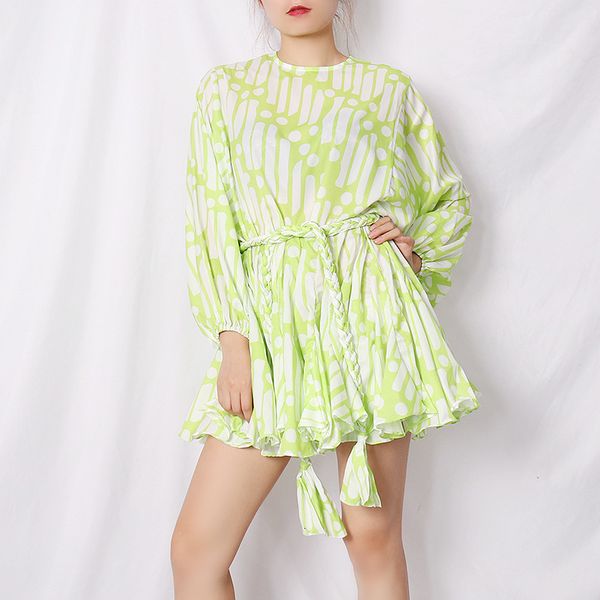

msxu will see female fashions around the neck lantern hand-woven sleeves strapped women's dress, Black;gray