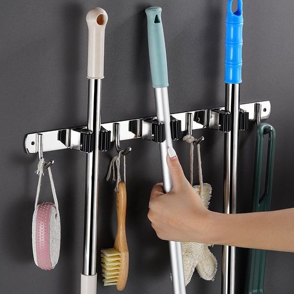 

hooks & rails 304 stainless steel punch-mop hook holder bath towels brush storage rack multifunctional wall-mounted bathroom pendant