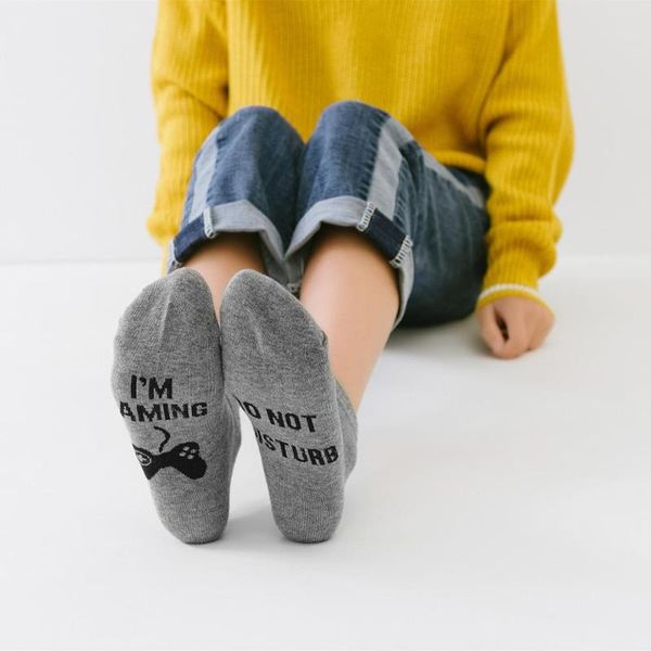

letter haapy socks do not disturb i` gaming women men funny printed happy casual cotton couple & hosiery, Black;white