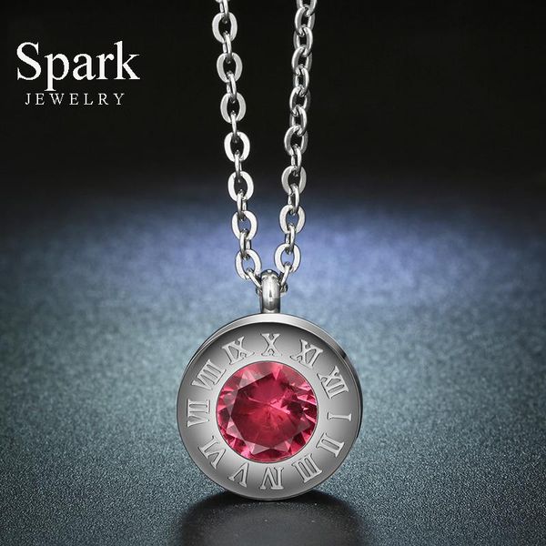 

women crystal necklace stainless steel interchangeable cz stone pendant for female charm birthday gift necklaces, Silver