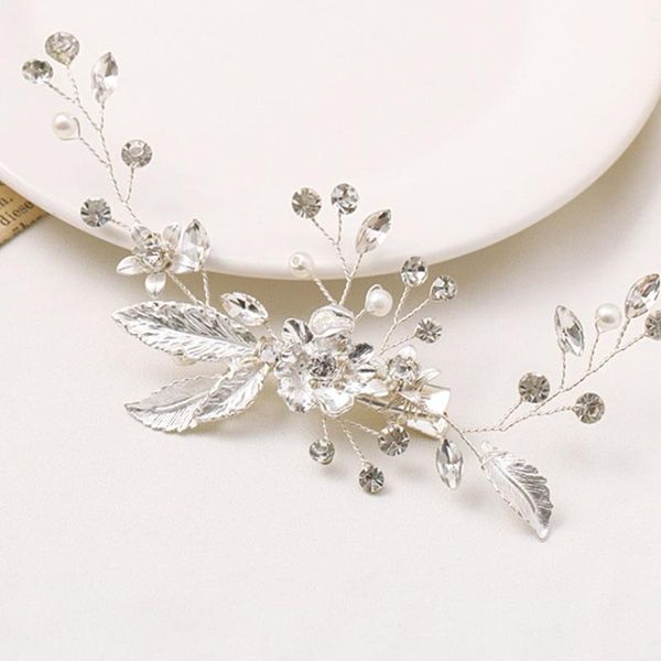 

hair clips & barrettes gold/silver color flower leaf side hairpins hairgrips crystal pearls headpieces for women girls bride noiva wedding, Golden;silver