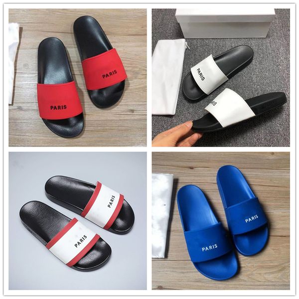 

mens womens paris sliders summer sandals beach slippers ladies flip flops loafers black white red rubber slides chaussures slide indoor shoe