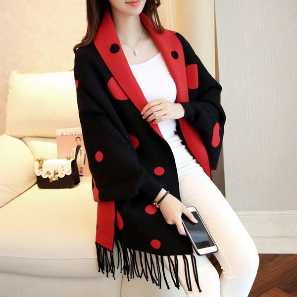 

women's knits & tees knit cardigan shawl female 2021 autumn and winter embroidered tassel bat shirt coat long sleeve temperament sectio, White