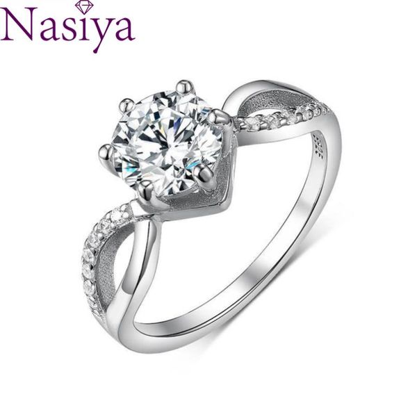 

cluster rings s925 sterling silver ring 6.5mm center round moissanite engagement luxury jewelry diamond wedding women, Golden;silver
