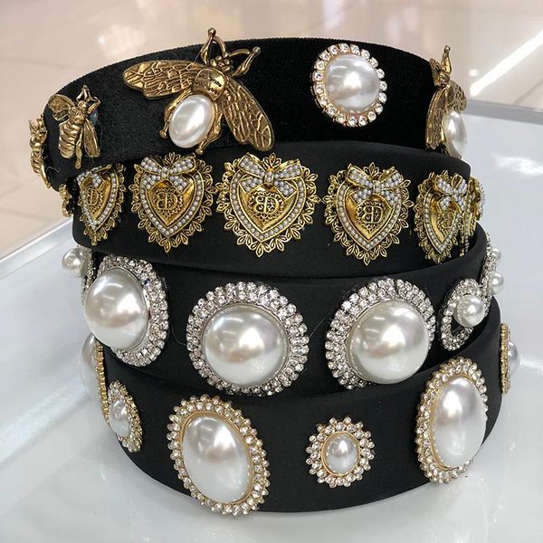 

baroque vintage pearl rhinestone metal chain hairband headband hair accessories