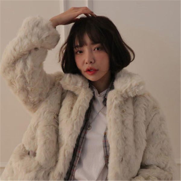 

women's wool & blends sweet fuzzy coat for women winter lapel thicken warm jackets long-sleeved outwears fashion clothes tide 2021, Black