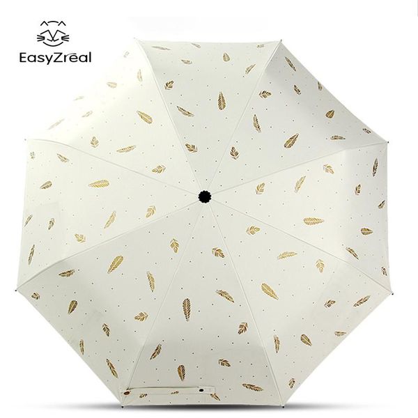 

umbrellas easyzreal brand quality 3 folding sunny rainy umbrella fashion feathers man women parasol gift paraguas parapluie guarda chuva