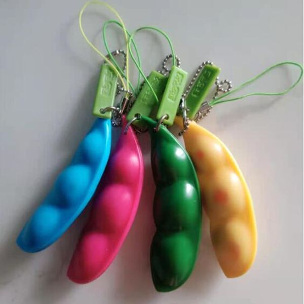 Squeeze-a-Bean Rot Grün Blau Gelb Erbsenpoppers Fidget Toys Squeezy Sojabohne Einfacher Schlüsselanhänger Schlüsselanhänger Squeeze Soybean Fingerpuzzles hH416NO8