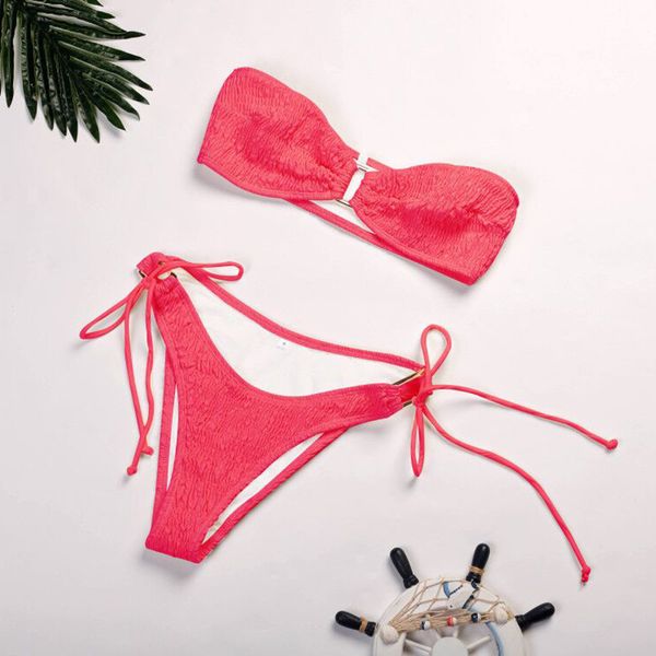 

for 2020 split new pure swimsuit color women's slim body and chest wrapping better spring beach, White;black