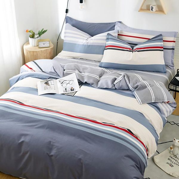 

bedding sets simple stripe nordic four piece set of pure cotton single quilt sheet student dormitory three
