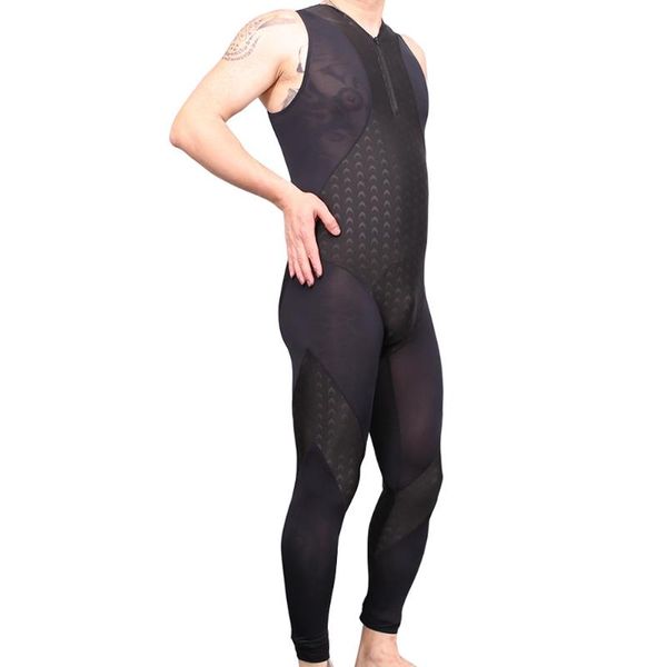 

men's swimwear full-body one-piece swimsuit fish scale pattern swimming cloth patchwork sleeveless playsuits beach surf tights jumpsuit