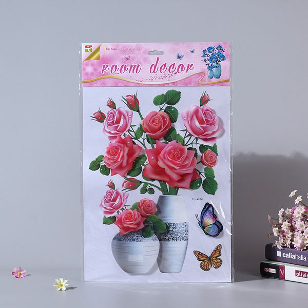

3d vase flower wall stickers bedroom living room decoration background self-adhesive refrigerator sticker
