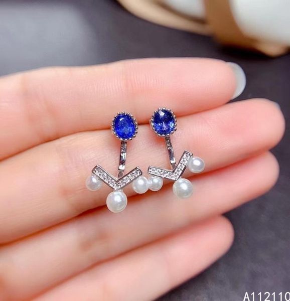 

stud fine jewelry 925 sterling silver inset with natural gems women's luxury exquisite pearl sapphire earrings ear supports dete, Golden;silver