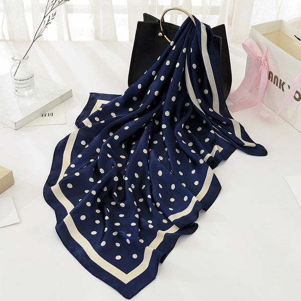 

bandanas 2021 women scarf 100% silk feeling shawl foulard dots print square head scarves wraps 90x90cm