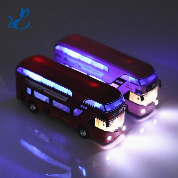 Giocattolo per auto modello di autobus turistico londinese a due piani in lega pressofusa, scala 1:50, con suono luminoso, a scomparsa, ornamento, per regalo di compleanno per bambini di Natale, da collezione, 2-2