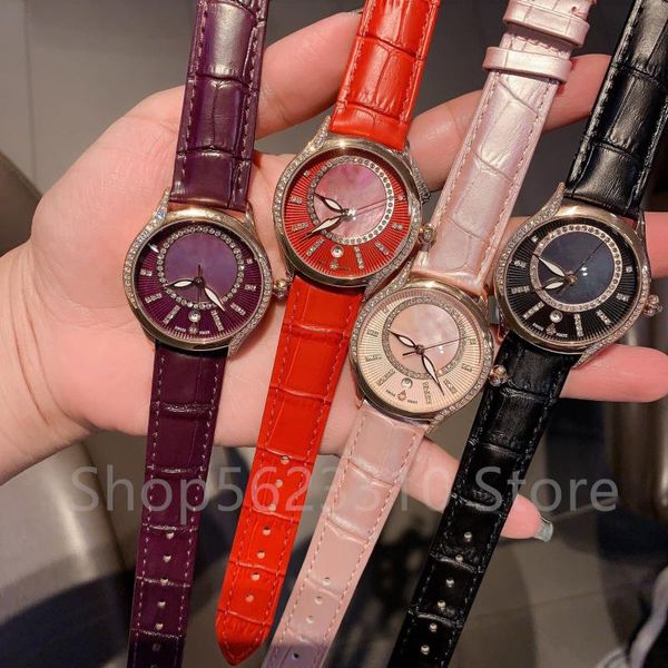 

wristwatches quartz wrist watch stainless steel clock female genuine leather watches classic 3d shell pattern dial 35mm, Slivery;brown