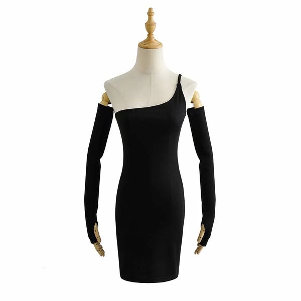 

celebrity style single strap design sense inclined long sleeve slim, White;black