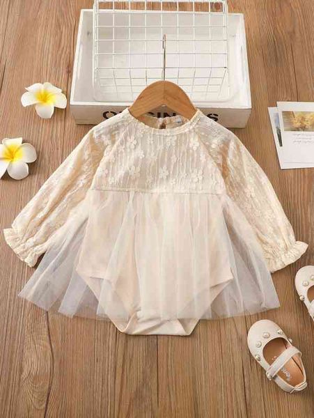 

baby lace insert flounce sleeve mesh overlay bodysuit she, Blue