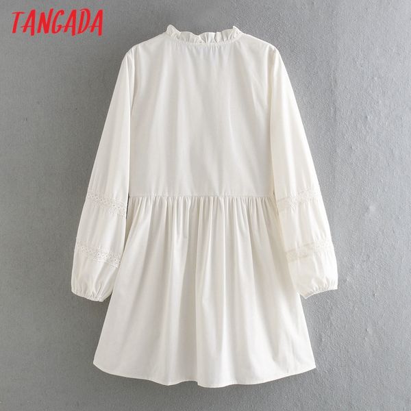 

2021tangada 2021 spring women lace patchwork white cotton dress ruffles long sleeve ladies loose mini dress vestidos ce46, Black;gray