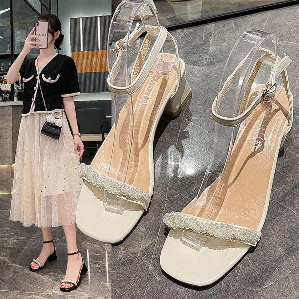 

sandals block heels clear espadrilles platform female shoe buckle 2021 women's med chunky high girls comfort medium pearl su, Black