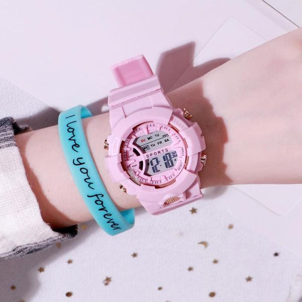 

wristwatches fashion digital watch for women men kids 24hours electronic led silicone watchband sports clock bracelet, Slivery;brown
