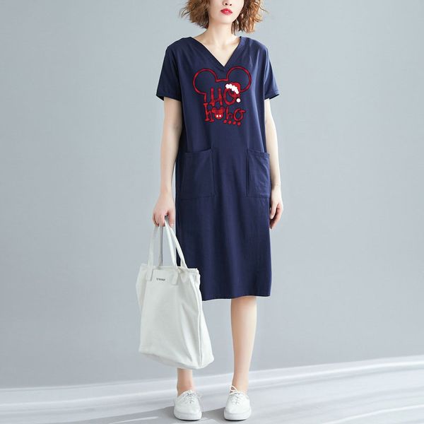 

loose midi dress women casual christmas cute bear print korean fashion silid 3xl slim tshirt v-neck black straight vestido streetwear y2k, Black;gray