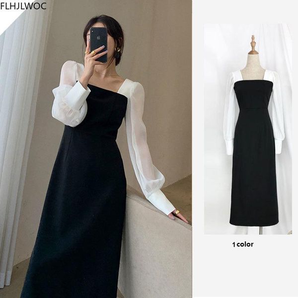 

arrivals womens fashion office lady black long fuax two piece square neck patchwork shirt dress o1270 casual dresses, Black;gray