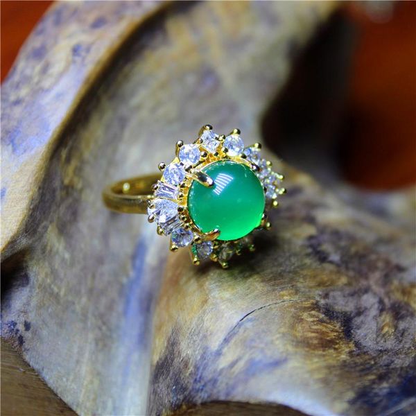 

liemjee personality fashion jewelry geometry green agate luxury silver plated ring for women feature concise namour charm gift cluster rings, Golden;silver