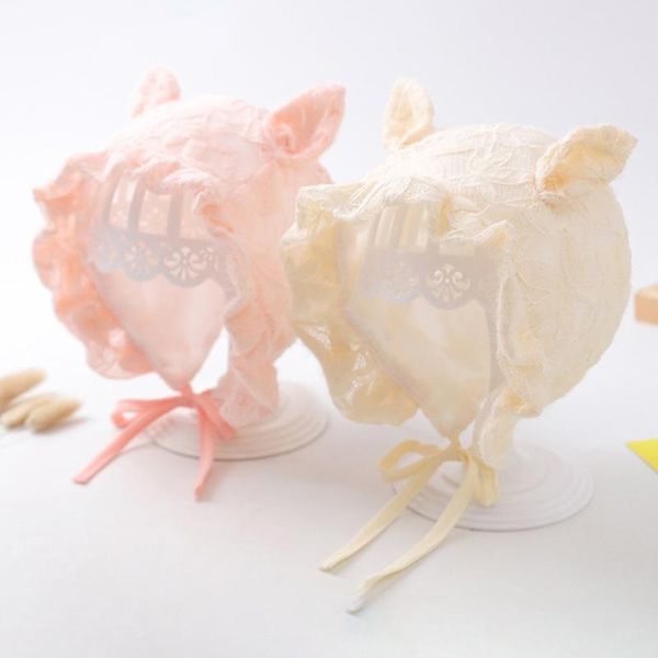 

born baby princess cute lace sun hat toddler pography props infant girl breathable cotton beanie bonnet cap caps & hats, Yellow
