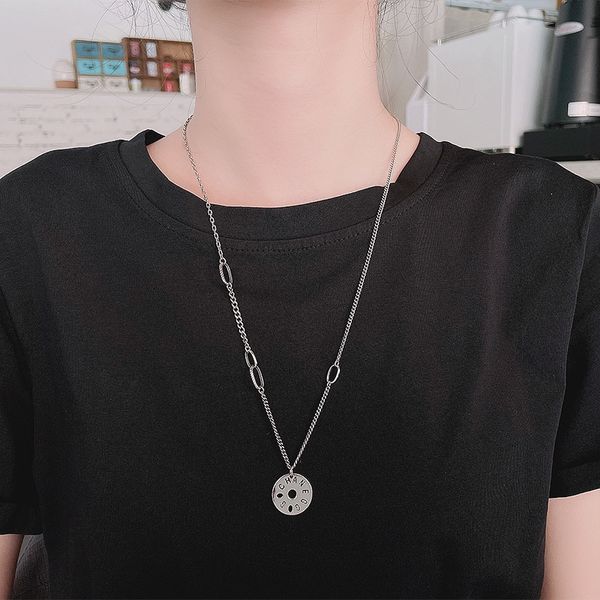 

chaosheng s925 sterling silver splicing round brand letter simple and versatile fashion design sense sweater chain necklace female