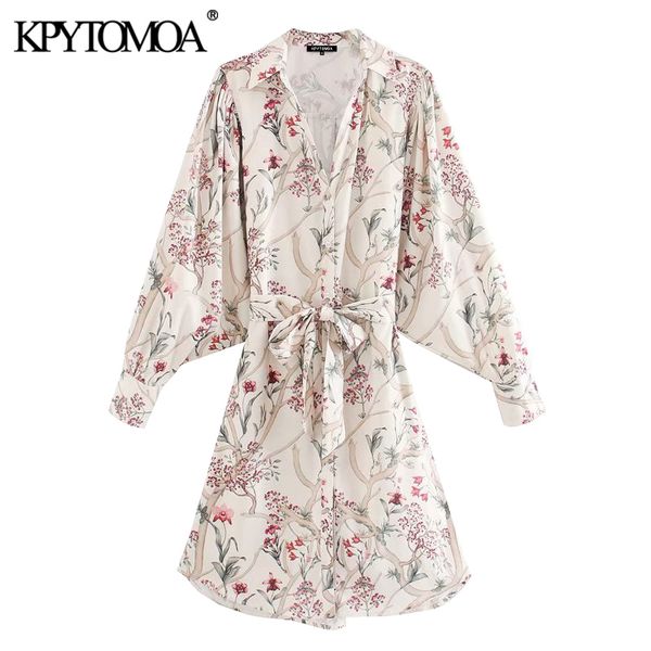 

women chic fashion floral print with belt midi dress vintage lapel collar batwing sleeve female dresses vestidos 210416, Black;gray