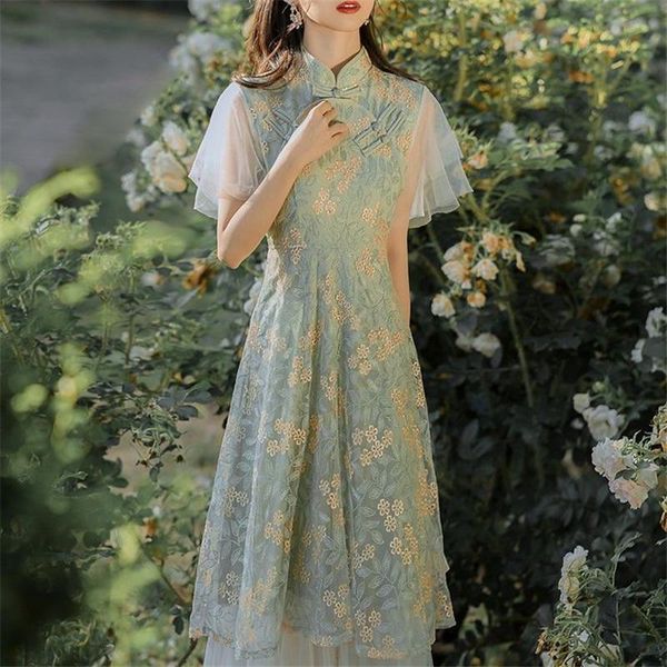 

chinese style women cheongsam dress retro elegant flower embroidery long dresses floral party female clothing ethnic, Red