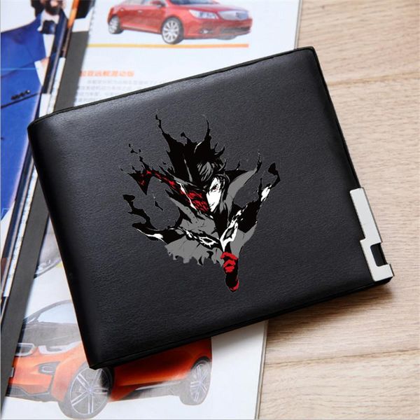

leather short wallet, game character 5 p5 neutral, pu card, student, style, 2021 wallets, Red;black