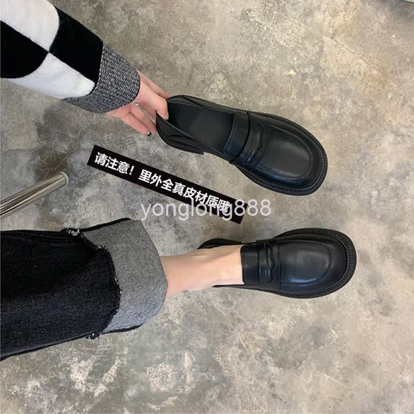 

dress shoes net red thick soled jk small leather shoes women's plush spring and autumn british style in, Black