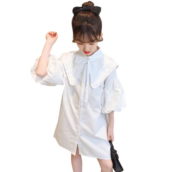 

girls summer dress solid color dresses for girl puff sleeve children party casual style clothes girl's, Red;yellow