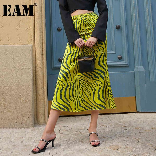 

[eam] high waist yellow striped printed long temperament half-body skirt women fashion spring autumn 1dd8044 210512, Black