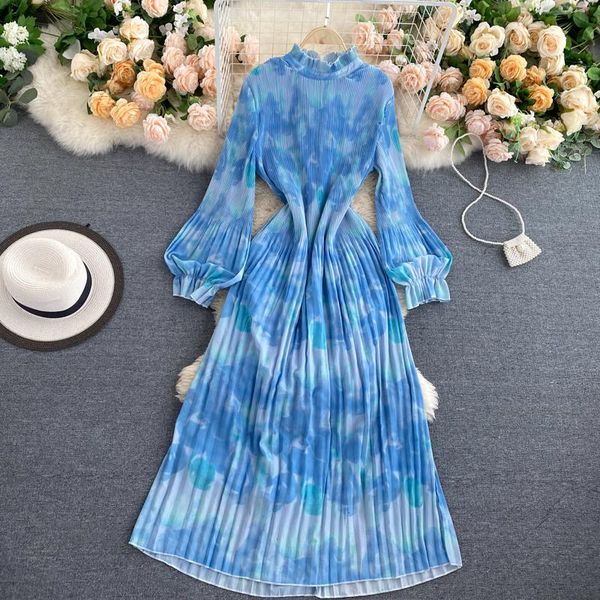 

casual dresses 2021 vintage blue tie dye ol for women y2k summer office lady party dress chiffon cutton fashion slim vestidos wear d357, Black;gray