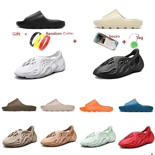 

with box slippers kanye sandals men women triple slides bone resin desert sand earth brown foam runner mens womens west slipper slider 36-45, Black