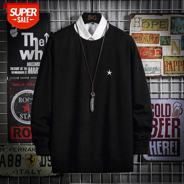 

men's sweater all-match pure color korean version of the trend casual youth long-sleeved t-shirt #c42z, Black