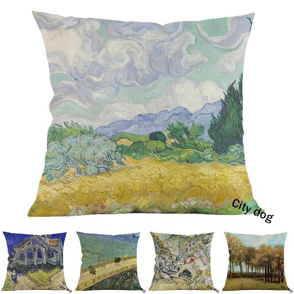 

cushion/decorative pillow painter painting art a wheatfield, with cypresses cotton and linen square case cushion cover home sofa pillowcase