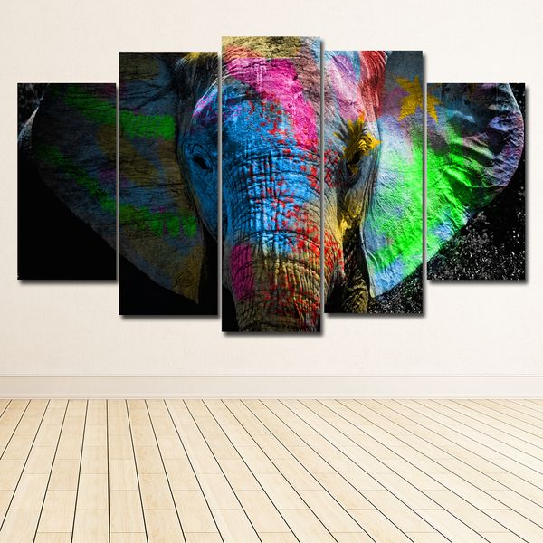 5 painéis coloridos elefante animais arte pintura de lona Pôsteres Impressões na parede de tela para casa decoração