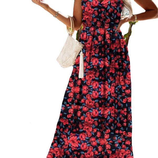 

long skirt floral suspender s, Black;gray