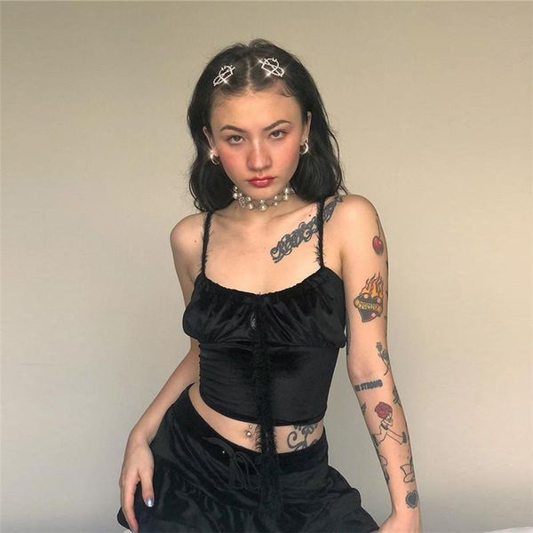 

women's tanks & camis black flannel crop camisole womens 2021 autumn fashion wild club party night wear stretch slim tank mujer, White
