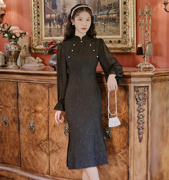 

casual dresses make the embossment drew, chinese dress in female price above, Black;gray