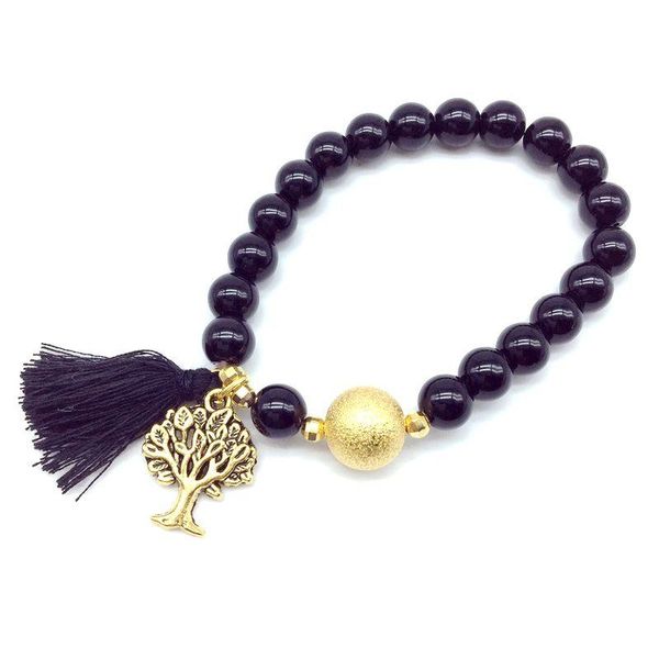 

beaded, strands pendant charm bracelet for women colorful round bead 18.5 cm onyx amazonite howlite stone girls gifts, Black