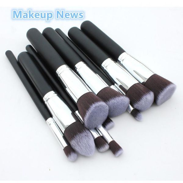 

sale -10 pcs/lot professional makeup brushes silver synthetic kabuki brush set cosmetics foundation blending blush tool1