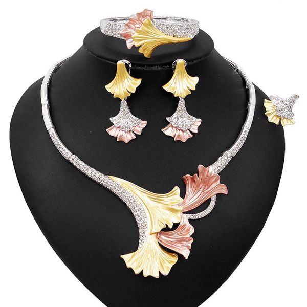 

earrings & necklace yulaili fashion dubai gold jewelry sets woman crystal choker dangle charm bracelet ring bridal wedding gifts, Silver
