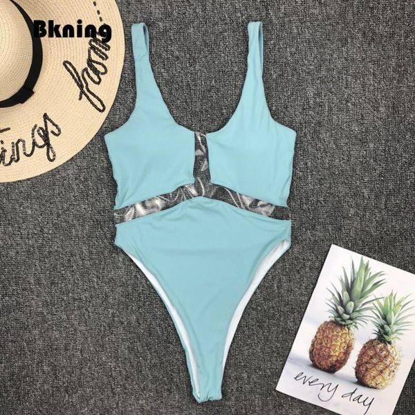 

see-through swimsuit for women blue 1 piece bathing suit flold triquinis 2021 mujer bandeau one-piece bikini swim backless suits