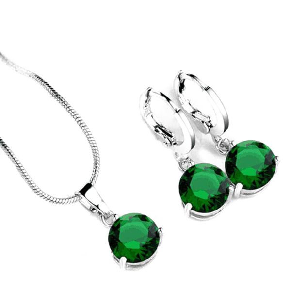 

earrings & necklace women jewelry sets for round cubic zircon hypoallergenic copper necklace/earrings set, Silver